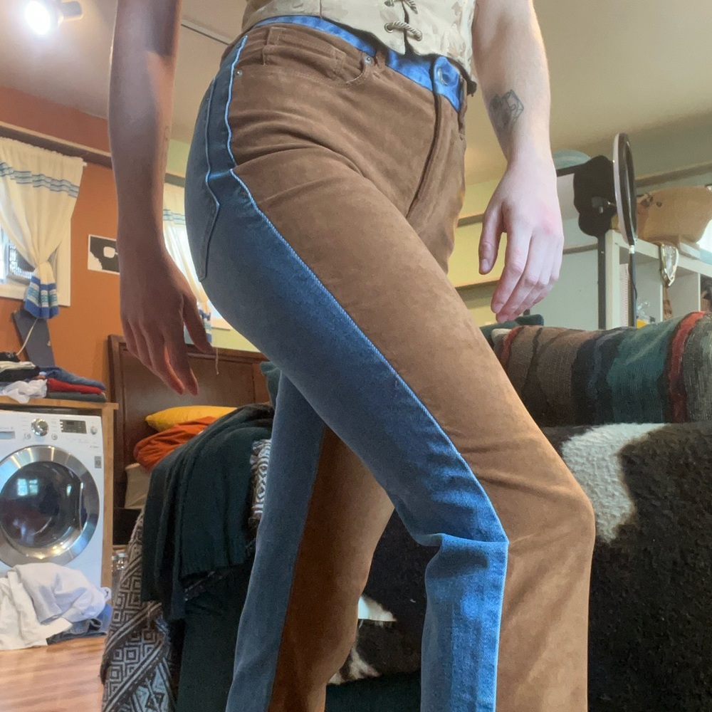 Good American Icon Suede Mixing Jeans 26-29W 30L Cowboy Country Rodeo Vibes